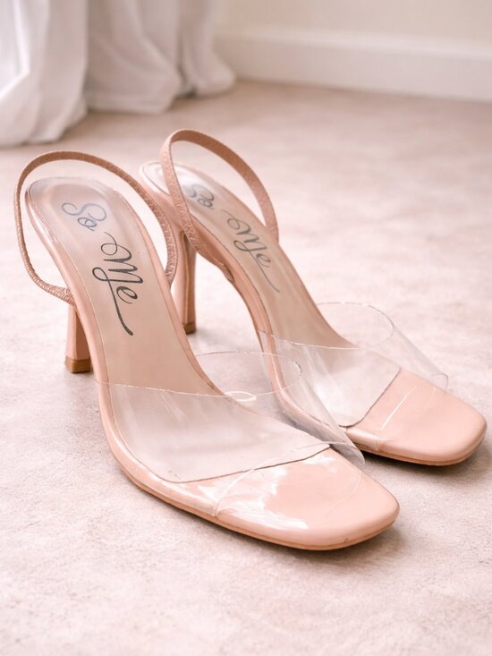So Me Shoes - So Me Womens Sandals Size 7 Beige Clear Strap Heels Nude Open Toe Sling back